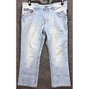 G. Lutchini Mens 34x30 Light Wash Distressed Bootcut Denim Jeans